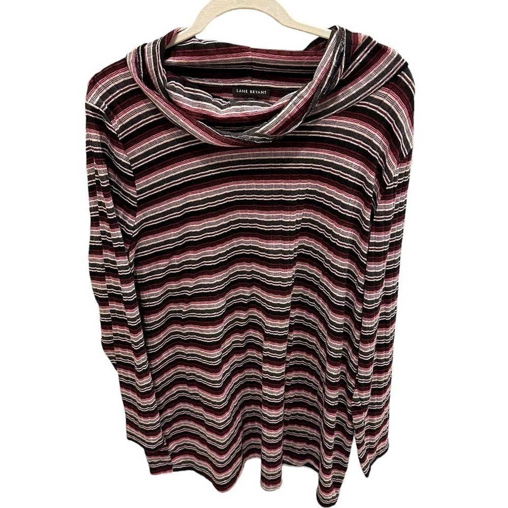Lane Bryant Jersey Knit Tunic Top Womens 22/24 Striped Cowl Neck Long Sleeve